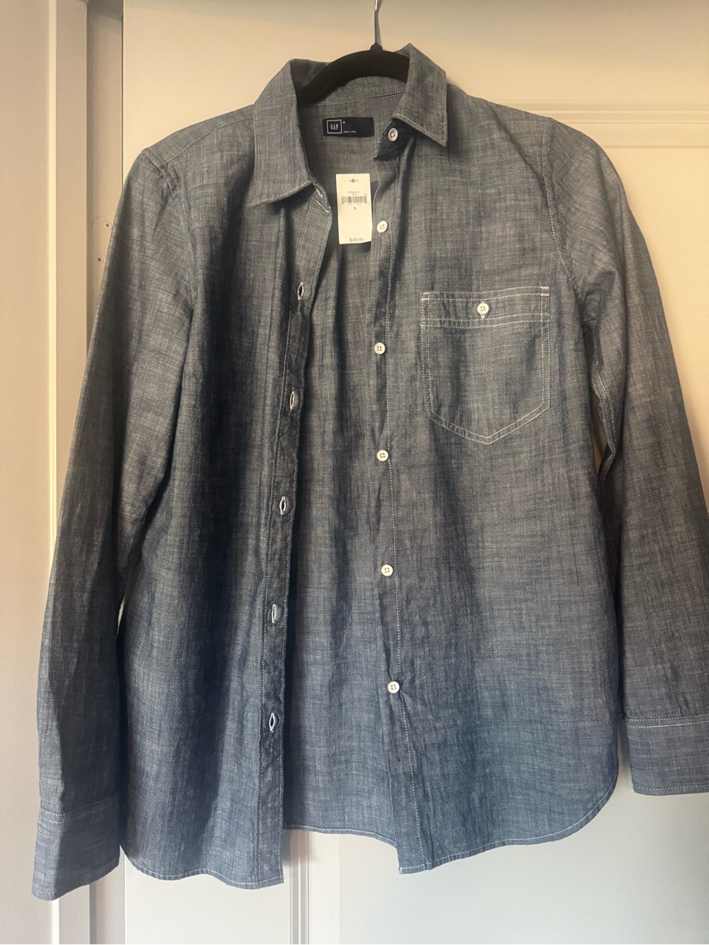 GAP Men's Chambray Button-Down Shirt - Gray Blue